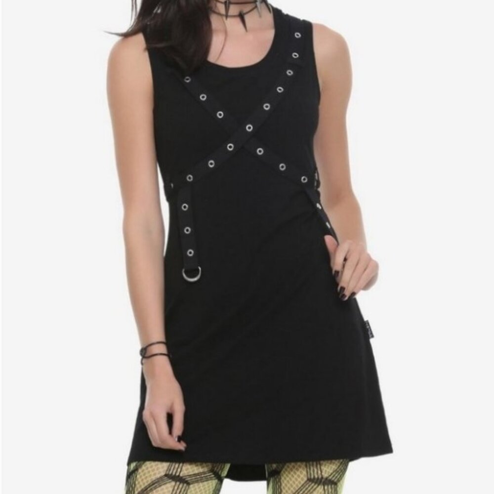 TRIPP NYC Daang Goodman Harness Strap Tank Dress L Black Mini Vintage Goth